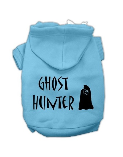 Ghost Hunter Screen Print Pet Hoodies Baby Blue with Black Lettering Lg