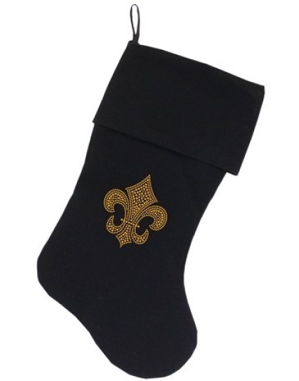 Gold Fleur De Lis Rhinestone 18 inch Velvet Christmas Stocking Black