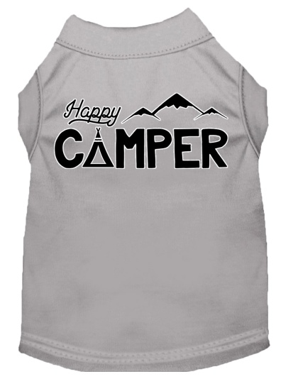 Happy Camper Screen Print Dog Shirt Grey Lg