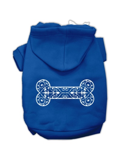 Henna Bone Screen Print Pet Hoodies Blue Size Lg