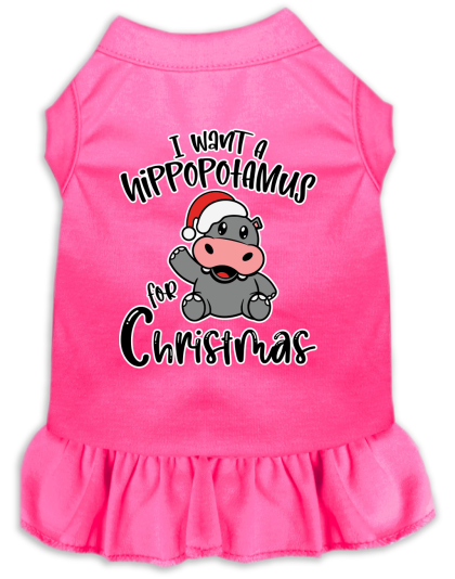 Hippo for Christmas Screen Print Dog Dress Bright Pink Size XS