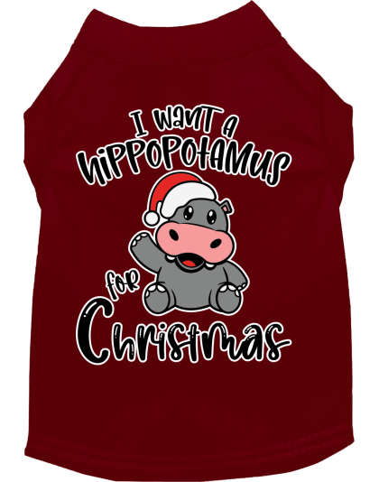Hippo for Christmas Screen Print Dog Shirt Maroon Size XS