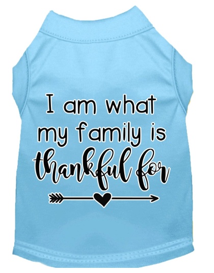 I Am What My Family is Thankful For Screen Print Dog Shirt Baby Blue Lg