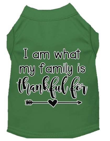I Am What My Family is Thankful For Screen Print Dog Shirt Green Lg