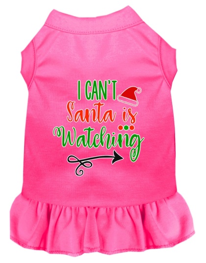 I Can't, Santa is Watching Screen Print Dog Dress Bright Pink 4X