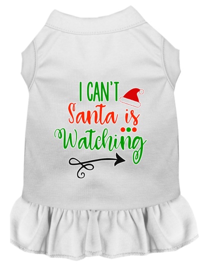 I Can't, Santa is Watching Screen Print Dog Dress White 4X
