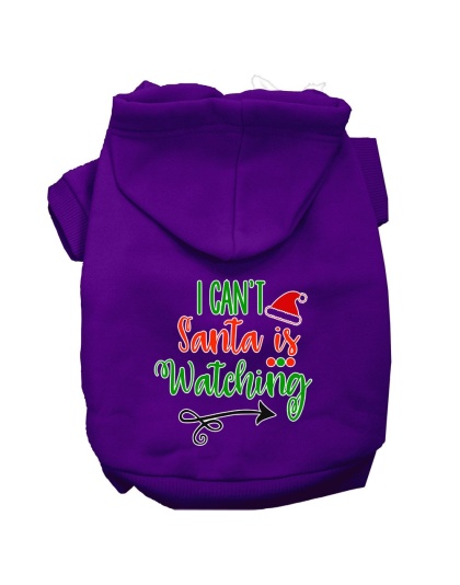 I Can't, Santa is Watching Screen Print Dog Hoodie Purple L
