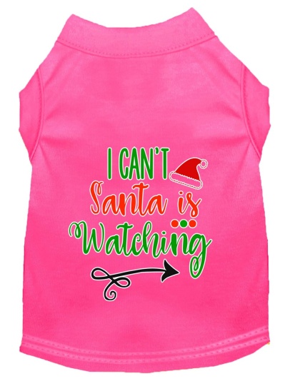 I Can't, Santa is Watching Screen Print Dog Shirt Bright Pink Lg