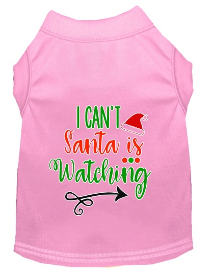 I Can't, Santa is Watching Screen Print Dog Shirt Light Pink Lg