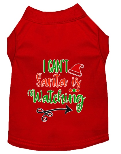 I Can't, Santa is Watching Screen Print Dog Shirt Red Lg