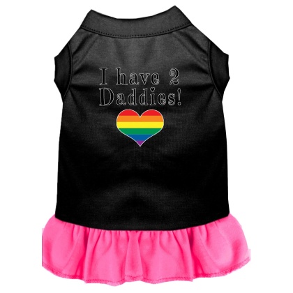 I have 2 Daddies Screen Print Dog Dress Black with Bright Pink Lg