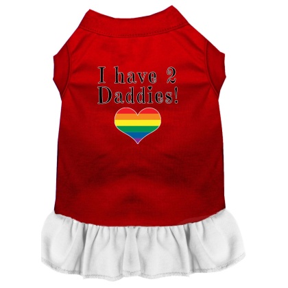 I have 2 Daddies Screen Print Dog Dress Red with White Lg