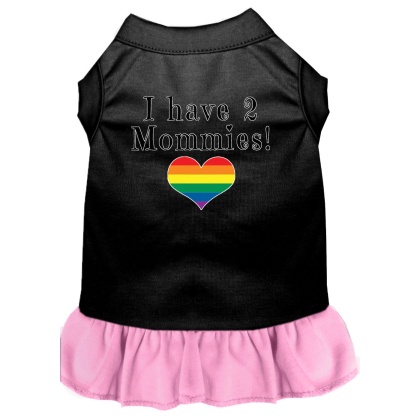 I Have 2 Mommies Screen Print Dog Dress Black with Light Pink Lg