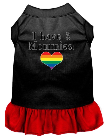 I Have 2 Mommies Screen Print Dog Dress Black with Red Lg