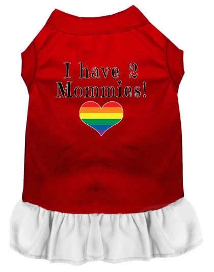 I Have 2 Mommies Screen Print Dog Dress Red with White Lg