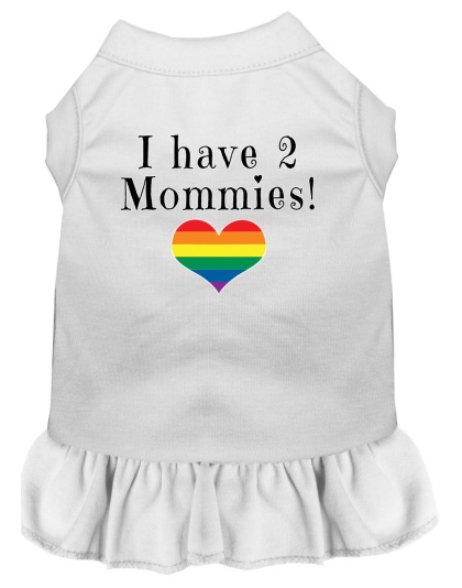 I Have 2 Mommies Screen Print Dog Dress White 4X