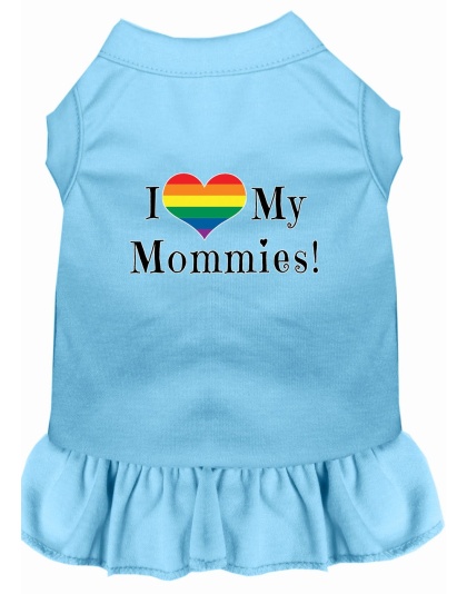 I Heart my Mommies Screen Print Dog Dress Baby Blue 4X