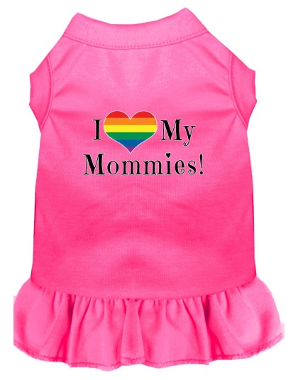 I Heart my Mommies Screen Print Dog Dress Bright Pink 4X