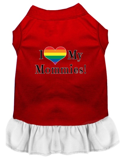 I Heart my Mommies Screen Print Dog Dress Red with White Lg