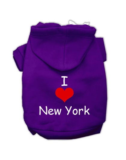 I Love New York Screen Print Pet Hoodies Purple Size Lg