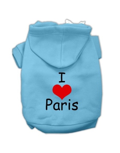I Love Paris Screen Print Pet Hoodies Baby Blue Size Lg