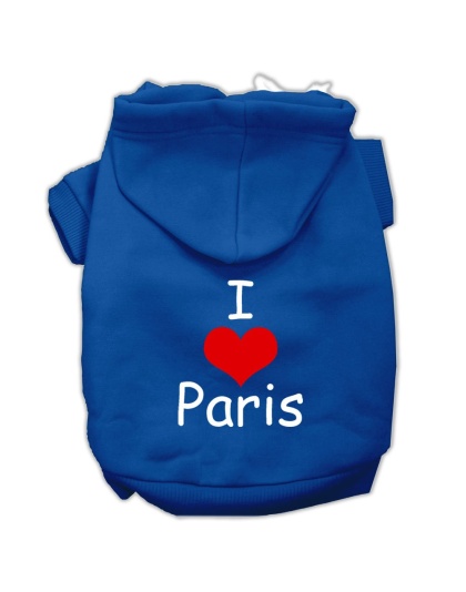 I Love Paris Screen Print Pet Hoodies Blue Size Lg
