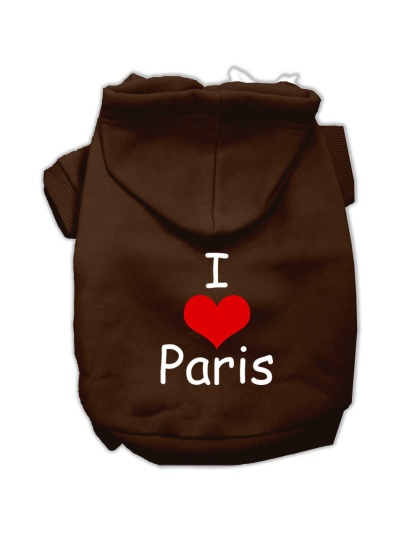 I Love Paris Screen Print Pet Hoodies Brown Size Lg