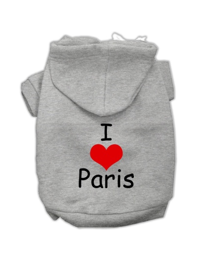 I Love Paris Screen Print Pet Hoodies Grey Size Lg