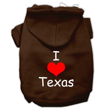 I Love Texas Screen Print Pet Hoodies Brown Size Lg