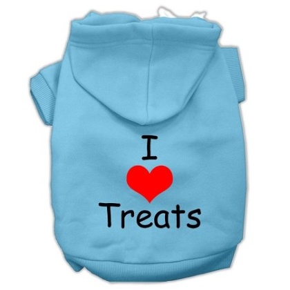 I Love Treats Screen Print Pet Hoodies Baby Blue Size Lg