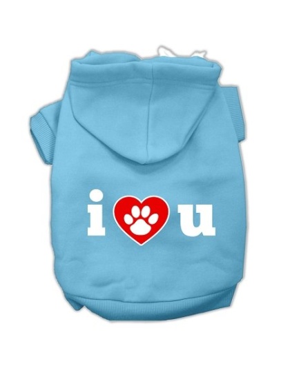 I Love U Screen Print Pet Hoodies Baby Blue Size Lg