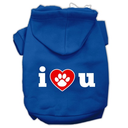 I Love U Screen Print Pet Hoodies Blue Size Lg