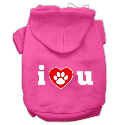 I Love U Screen Print Pet Hoodies Bright Pink Size Lg