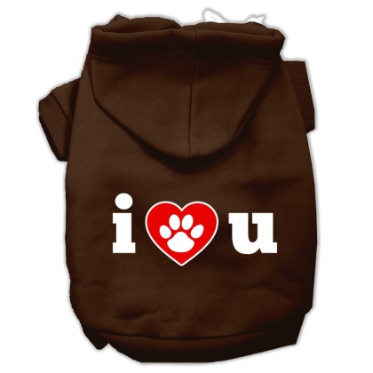 I Love U Screen Print Pet Hoodies Brown Size Lg