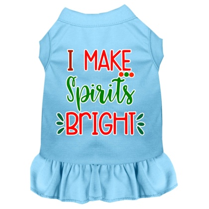 I Make Spirits Bright Screen Print Dog Dress Baby Blue 4X