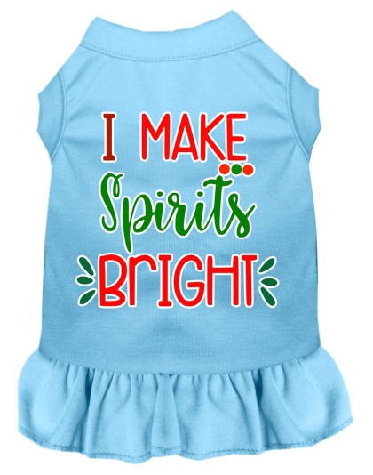 I Make Spirits Bright Screen Print Dog Dress Baby Blue 4X