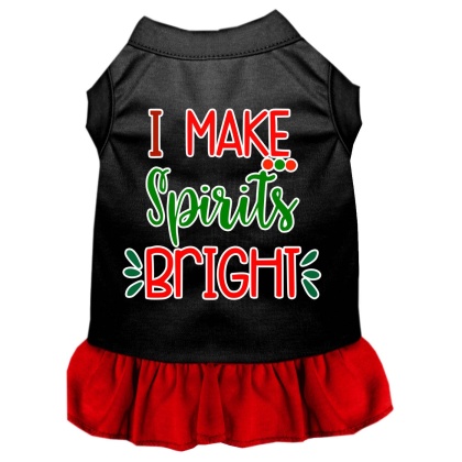 I Make Spirits Bright Screen Print Dog Dress Black with Red Lg