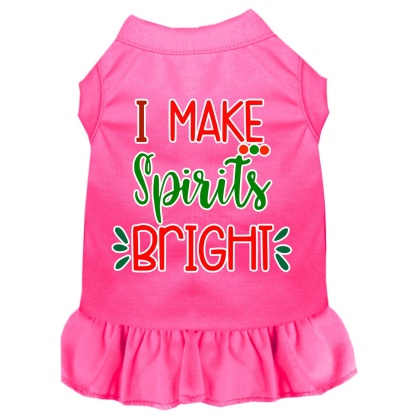 I Make Spirits Bright Screen Print Dog Dress Bright Pink 4X