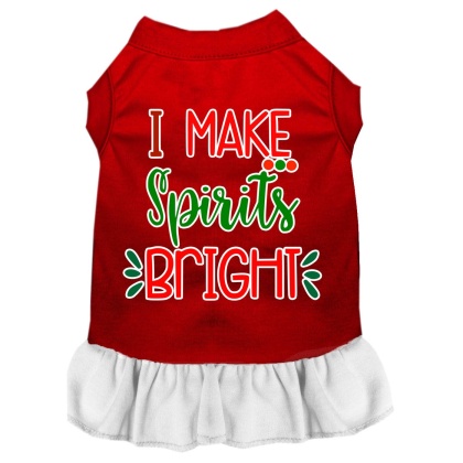 I Make Spirits Bright Screen Print Dog Dress Red with White Lg