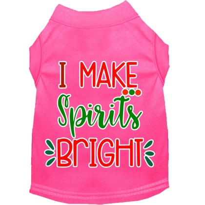 I Make Spirits Bright Screen Print Dog Shirt Bright Pink Lg