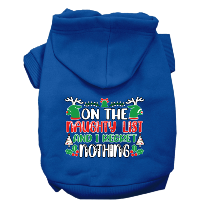 I Regret Nothing Screen Print Dog Hoodie Blue Size XS