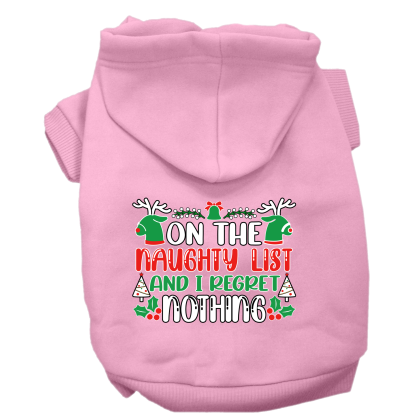 I Regret Nothing Screen Print Dog Hoodie Light Pink Size XS