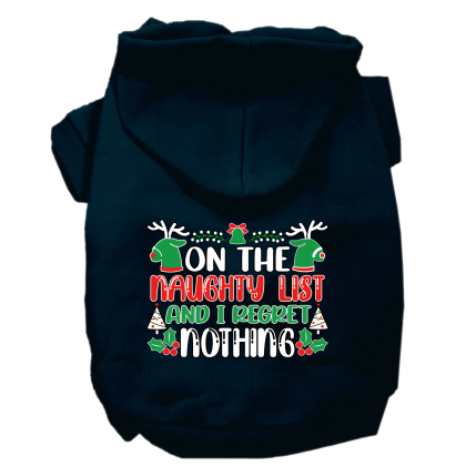I Regret Nothing Screen Print Dog Hoodie Navy Blue Size XS