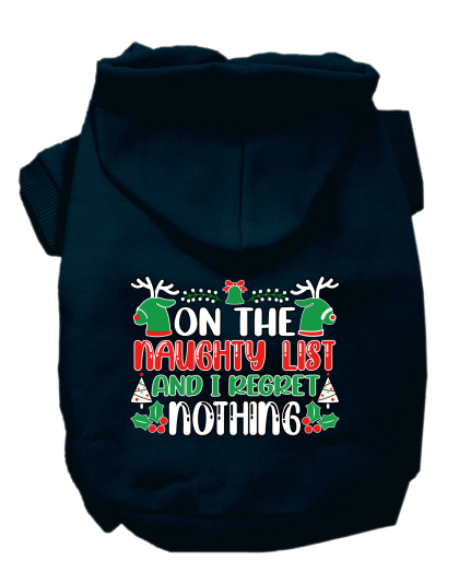 I Regret Nothing Screen Print Dog Hoodie Navy Blue Size XS