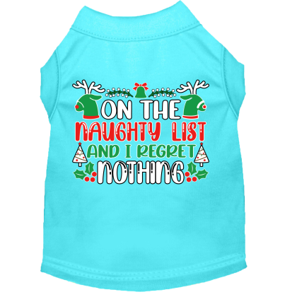I Regret Nothing Screen Print Dog Shirt Aqua Size XS