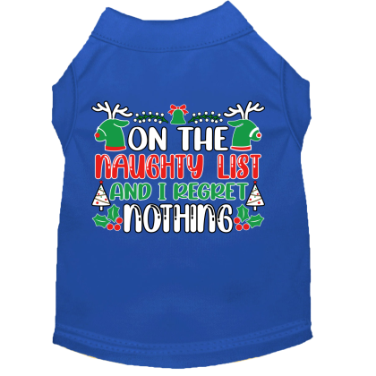 I Regret Nothing Screen Print Dog Shirt Blue Size XS
