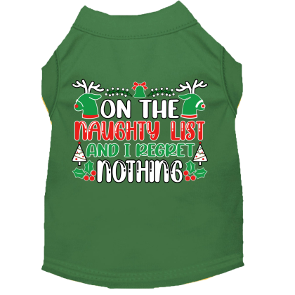 I Regret Nothing Screen Print Dog Shirt Green Size XS