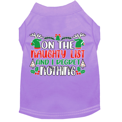 I Regret Nothing Screen Print Dog Shirt Lavender Size XS