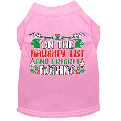 I Regret Nothing Screen Print Dog Shirt Light Pink Size XS