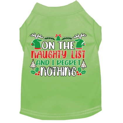 I Regret Nothing Screen Print Dog Shirt Lime Green Size XS